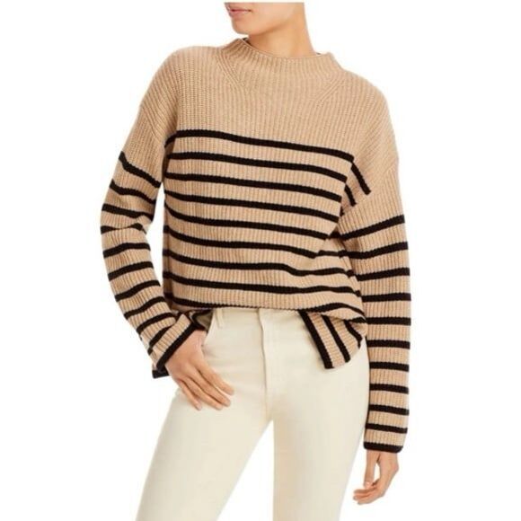 Rails Claudia Stripe Funnel Neck Sweater in Camel/Ebony Size Large - Picture 6 of 11